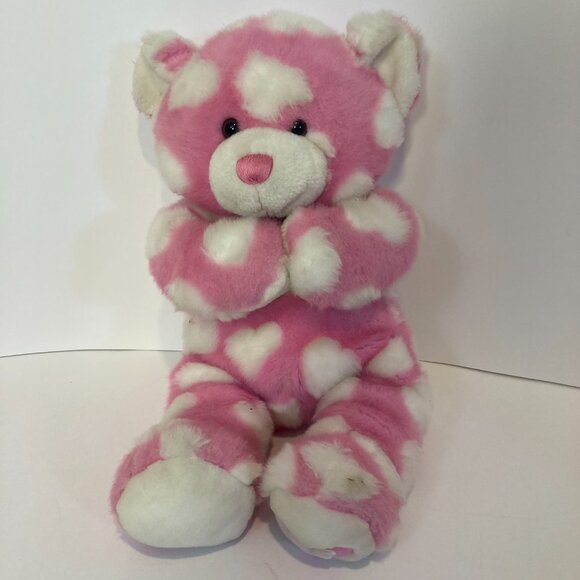 Build A Bear Hug Me Bear Magnet Hands Hearts Pink White Plush Stuffed Valentine - Picture 1 of 12